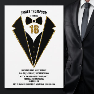Invitación Black Gold Tuxedo 18th Birthday Party