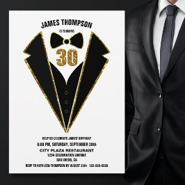 Invitación Black Gold Tuxedo 30.º Fiesta de cumpleaños