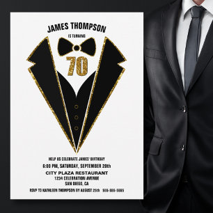 Invitación Black Gold Tuxedo 70th Birthday Party
