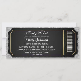 Invitación Black Gold VIP Party Ticket Birthday Invitation