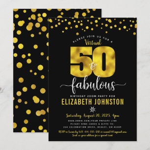 Invitación Black gold virtual 50 y fabuloso personalizado de