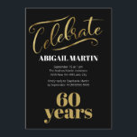 Invitación Black Gold White 60th Birthday Party<br><div class="desc">Elegante invitación para fiestas de cumpleaños 60 en negro,  oro y blanco para mujeres.</div>