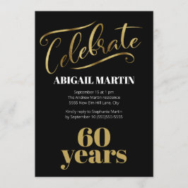 Invitación Black Gold White 60th Birthday Party