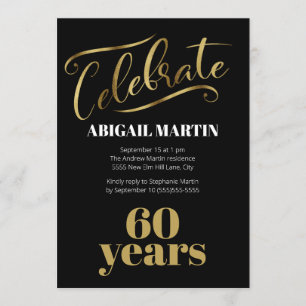 Invitación Black Gold White 60th Birthday Party