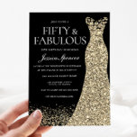 Invitación Black Golden Dress Mujeres 50 cumpleaños<br><div class="desc">Black Golden Dress Womans 50th Birthday Party 50 y fabulosas Variaciones a la invitación y artículos a juego en nuestra tienda</div>