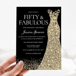 Invitación Black Golden Dress Mujeres 50 cumpleaños