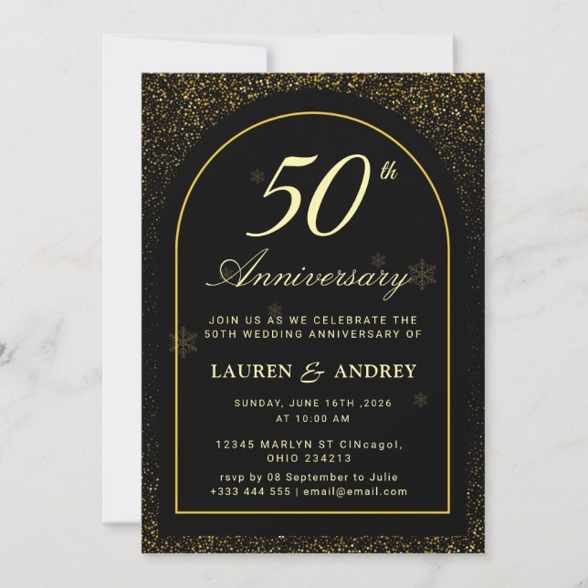 Invitación Black  Golden wedding Anniversary (Anverso)