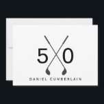 Invitación Black Golf Simple 50 cumpleaños<br><div class="desc">Cincuenta. 50.ª Invitación de cumpleaños. Fecha,  lugar,  RSVP incluido. Blanco y negro. Sencillo. Golf.</div>