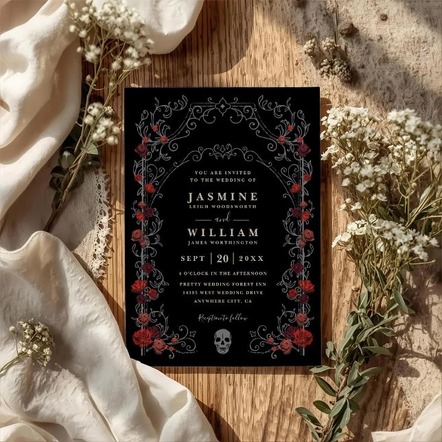 Invitación Black Gothic Gate Romance Elegant QR Code Wedding (Subido por el creador)