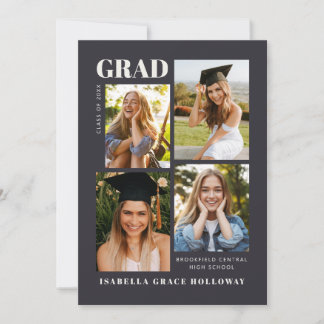 Invitación Black Grad Announcement With Photos