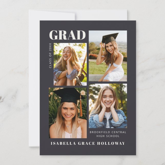 Invitación Black Grad Announcement With Photos (Anverso)