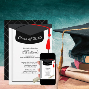 Invitación Black Grad Cap Diploma Partido de Graduación Moder