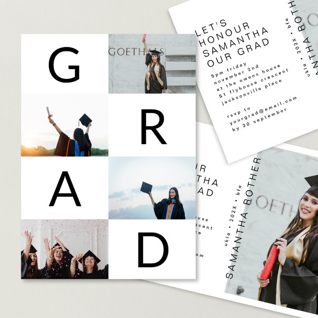 Invitación Black GRAD Text White BLOCKS MULTI Photo (Subido por el creador)
