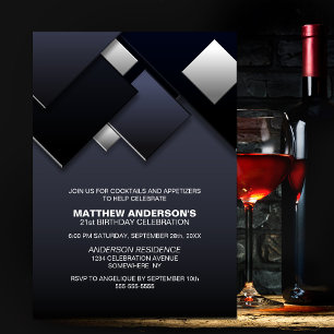Invitación Black Gray 21st Cocktail Birthday Party