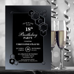 Invitación Black Gray Geometric 18th Birthday Party<br><div class="desc">Invite a sus amigos y seres queridos a su fiesta de 18 años con esta elegante invitación de cumpleaños hexagonal negro y gris.</div>