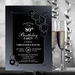 Invitación Black Gray Geometric 80th Birthday Party<br><div class="desc">Invite a sus amigos y seres queridos a su fiesta de cumpleaños número 80 con esta elegante invitación de cumpleaños hexagonal negro y gris.</div>