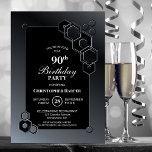 Invitación Black Gray Geometric 90th Birthday Party<br><div class="desc">Invite a sus amigos y seres queridos a su fiesta de cumpleaños número 90 con esta elegante invitación de cumpleaños hexagonal negro y gris.</div>