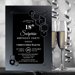 Invitación Black Gray Geometric Surprise 18th Birthday Party<br><div class="desc">Organice e invite a sus amigos y seres queridos a su sorprendente fiesta de cumpleaños número 18 con esta elegante invitación de cumpleaños hexagonal negro y gris.</div>