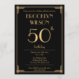 Invitación Black Great Gatsby Art Deco Partido de Cumpleaños 