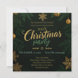 Invitación Black Green and Gold Classic Christmas Invitation