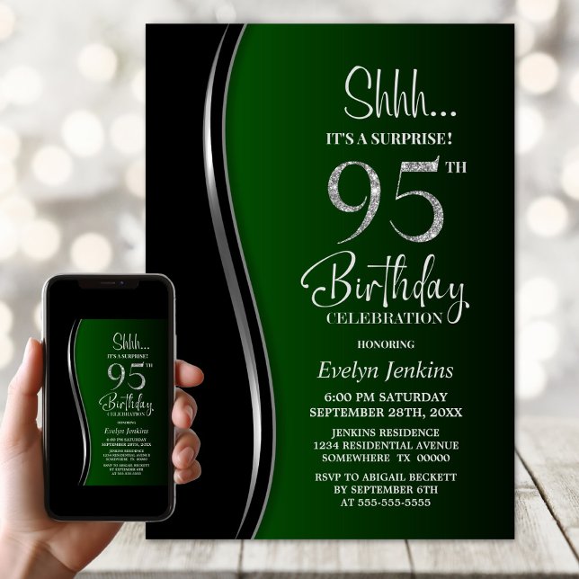 Invitación Black Green Surprise 95º cumpleaños (Subido por el creador)