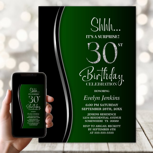 Invitación Black Green Surprise, cumpleaños número 30 (Subido por el creador)