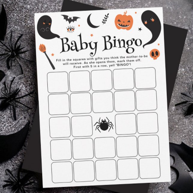 Invitación Black Halloween Baby Shower Baby Bingo Game Card (Subido por el creador)