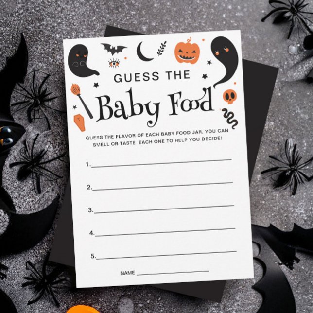 Invitación Black Halloween Baby Shower Baby Food Game Card (Subido por el creador)