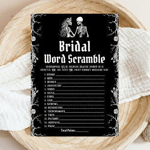 Invitación Black Halloween Skeleton Bridal Word Scramble Game