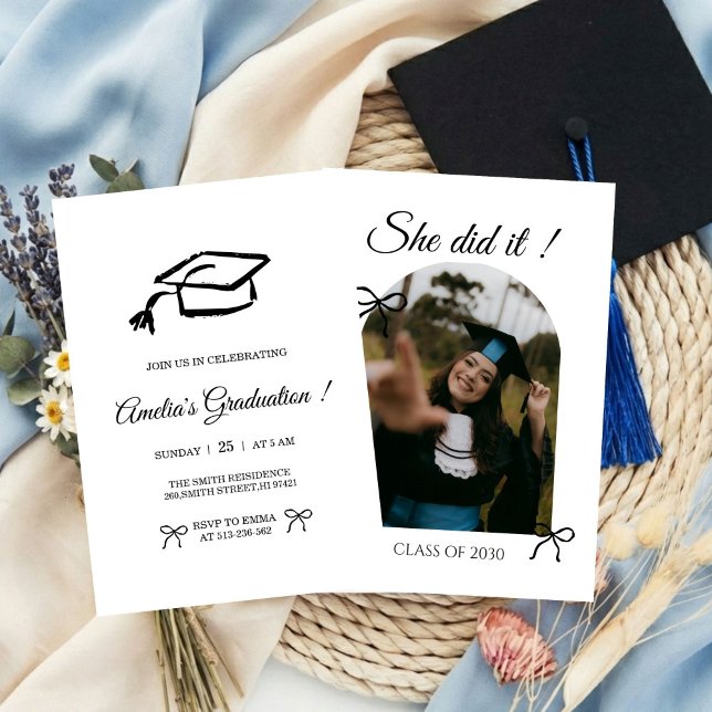 Invitación Black Hand drawn Bow graduation party invitation (Subido por el creador)