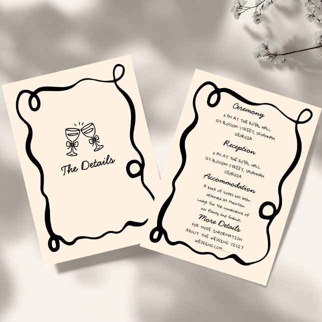 Invitación Black Hand Drawn Champagne Whimsical Wedding (Subido por el creador)