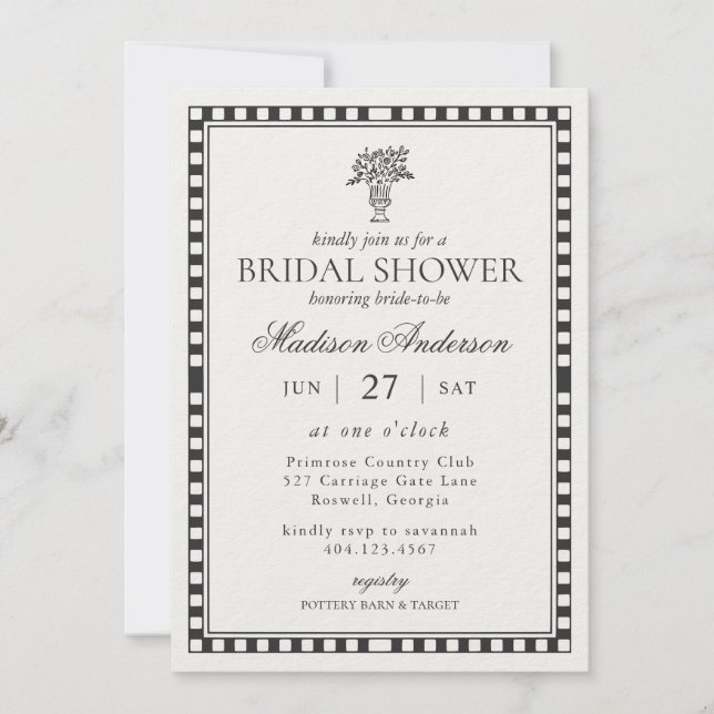Invitación Black Harlequin Checkered Bridal Shower (Anverso)