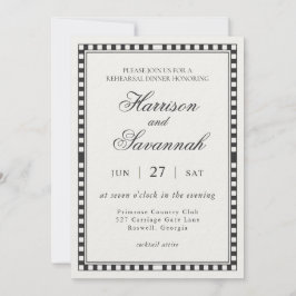 Invitación Black Harlequin Checkered Rehearsal Dinner