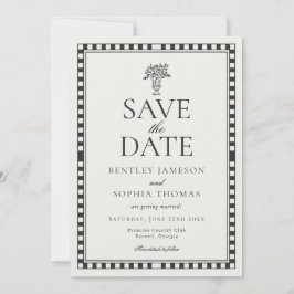 Invitación Black Harlequin Checkered Save the Date