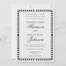 Invitación Black Harlequin Checkered Wedding