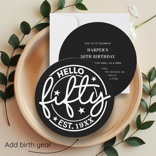 Invitación Black Hello Fifty 50th Birthday (Subido por el creador)