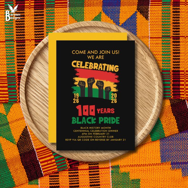 Invitación BLACK HISTORY MONTH Centennial (Black History Month Centennial flat card invitation to celebrate 100 years of Black pride)