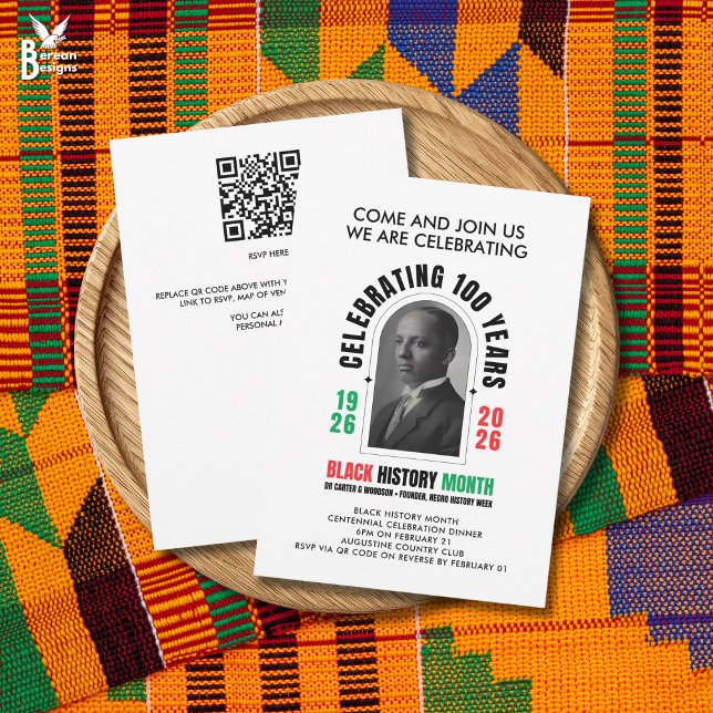 Invitación BLACK HISTORY MONTH Centennial Woodson Dinner (Stylish BLACK HISTORY MONTH CENTENNIAL Dinner Invite BHM Centenary. Ideal for private or public use)