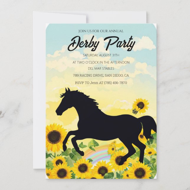 Invitación Black Horse Silhouette Sunflower Kentucky Derby Pa (Anverso)