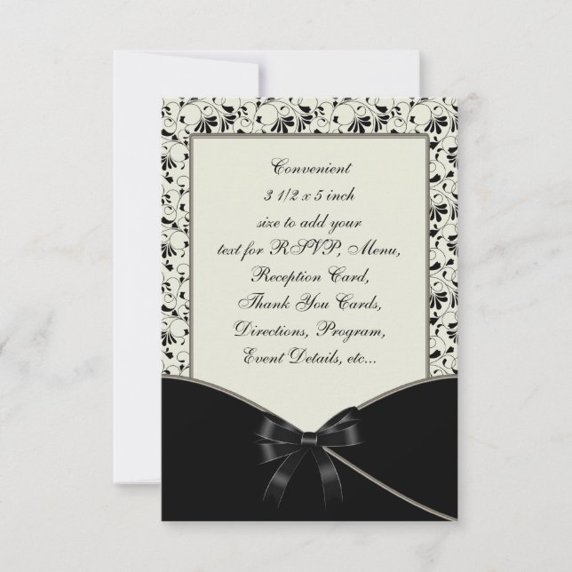 Invitación Black Ivory Cream Damask Wedding RSVP (Anverso)