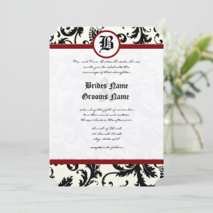 Invitación Black Ivory & Maroon Damask Wedding