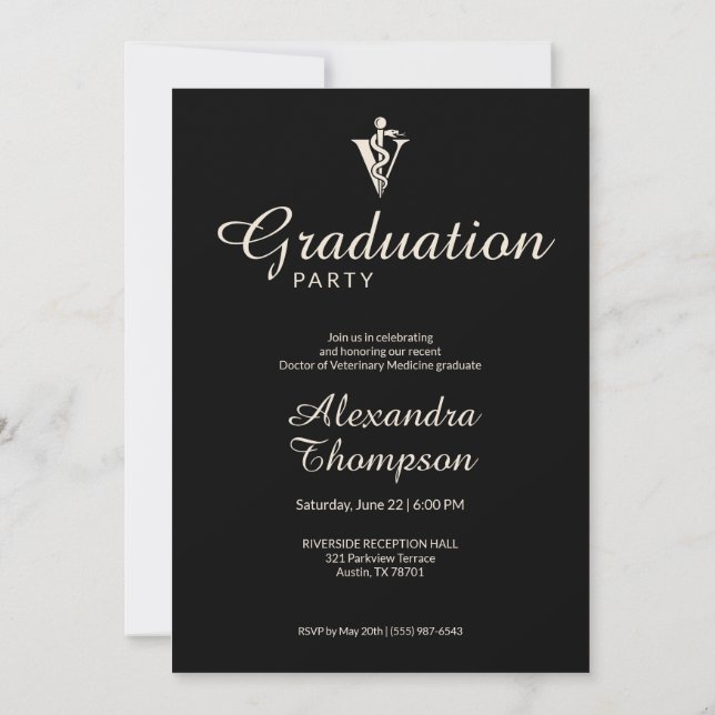 Invitación Black Ivory Veterinary Medicine Graduation Party (Reverso)