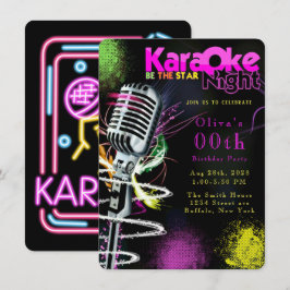 Invitación Black Karaoke rosado 00º cumpleaños