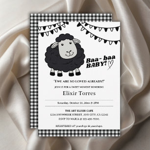 Invitación Black Kawaii Little Lamb Baby Shower