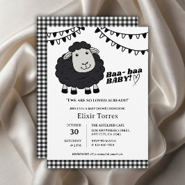 Invitación Black Kawaii Little Lamb Baby Shower