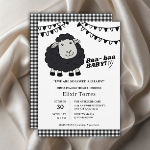 Invitación Black Kawaii Little Lamb Baby Shower