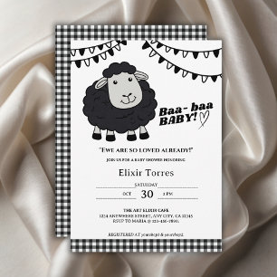 Invitación Black Kawaii Little Lamb Baby Shower