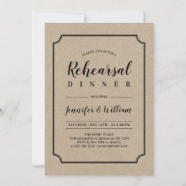 Invitación Black & Kraft | Cena Clásica de Ensayo de Boda