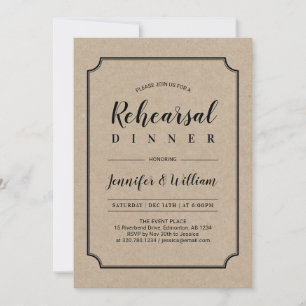 Invitación Black & Kraft Cena Clásica de Ensayo de Boda