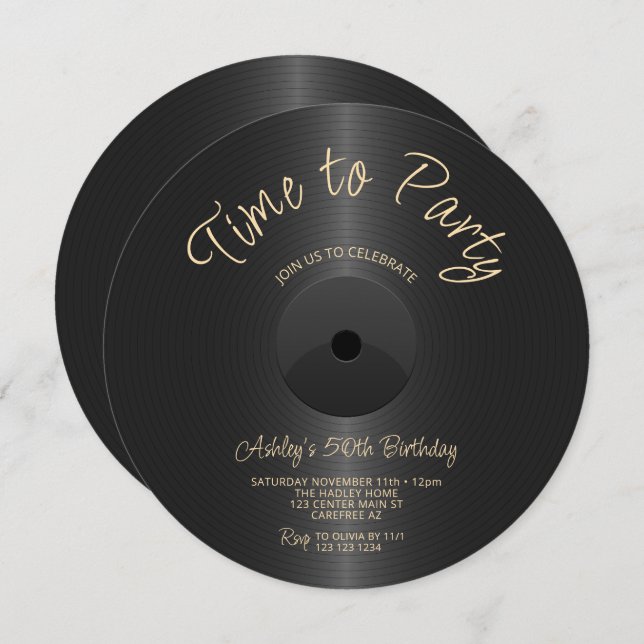 Invitación Black Label Record 50 cumpleaños (Anverso / Reverso)